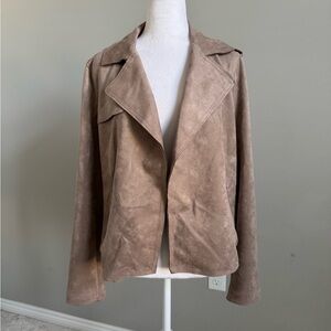 Philosophy Brown Faux Leather Suede Open Front Blazer Jacket